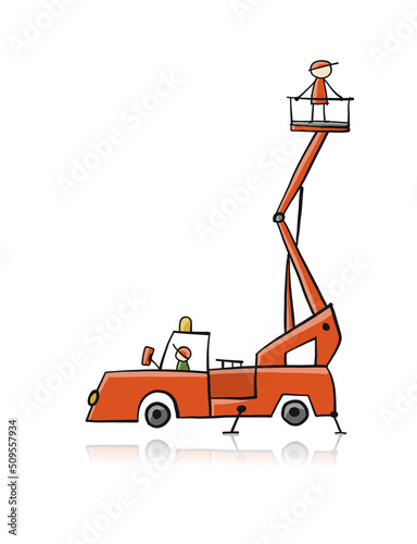 Aerial platform, isolated on white. Sketch for your design