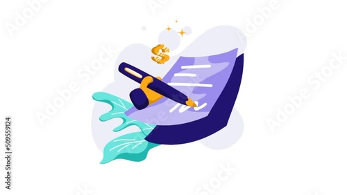 Payment Promissory Note Animation for transaction, pen, signature agreement paper, concept on financial finance, marketplace, perfect for ui ux, mobile app, web, brochure, marketing