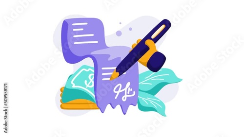 Payment Agreement Animation for transaction, signature agreement paper, check, money, coin, concept on financial finance, marketplace, perfect for ui ux, mobile app, web, brochure
