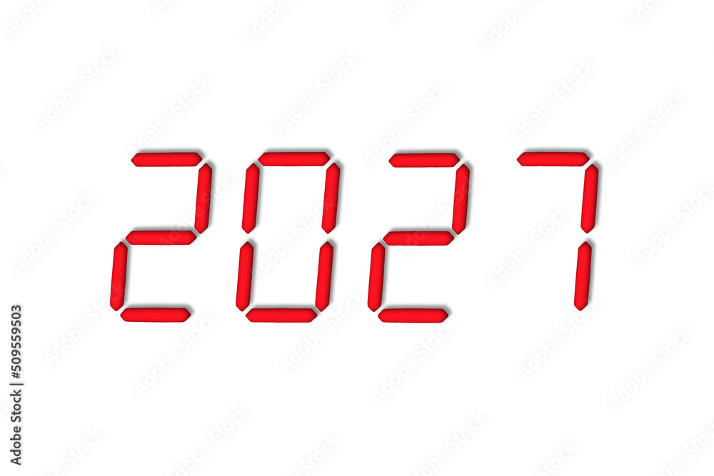 The dial of the electronic clock which shows the year 2027,isolated on