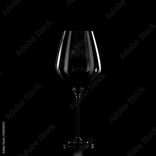 Empty wine glass with black background. 3d render illustration