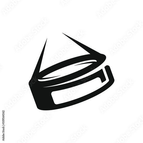 Flying black ice hockey puck icon on white background