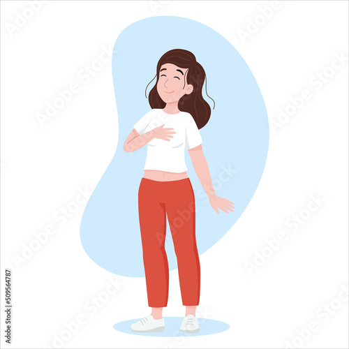 Woman takes a deep breath. Health and wellbeing concept. 