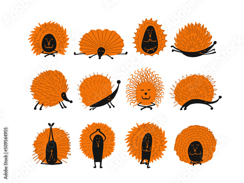 Hedgehogs doing Yoga. Funny characters for your design