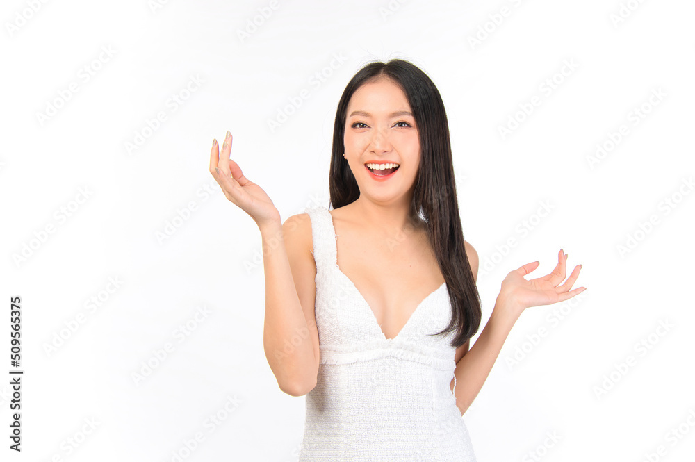 Portrait of young beautiful sexy asian woman wearing a white dress pose with empty space. Portrait of young beautiful sexy asian woman wearing a white dress pose with empty space.
