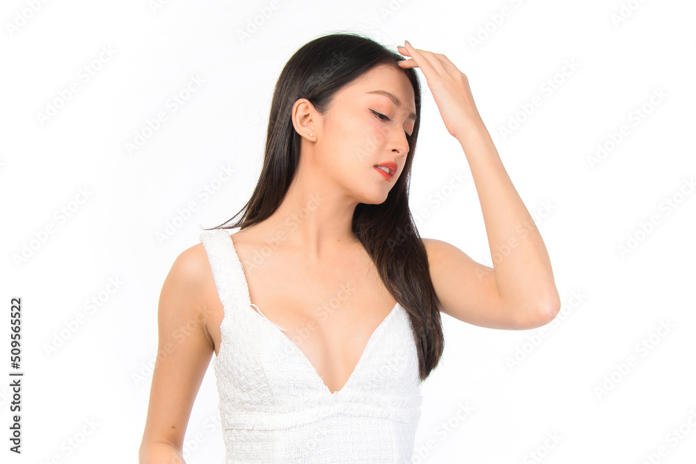 Portrait of young beautiful sexy asian woman wearing a white dress pose with empty space. Portrait of young beautiful sexy asian woman wearing a white dress pose with empty space.