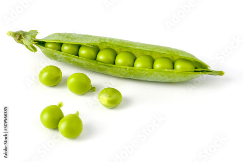 Green pea pod isolated on white.