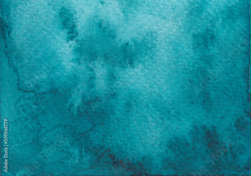 Horizontal hand drawn watercolor wash vibrant blue teal background