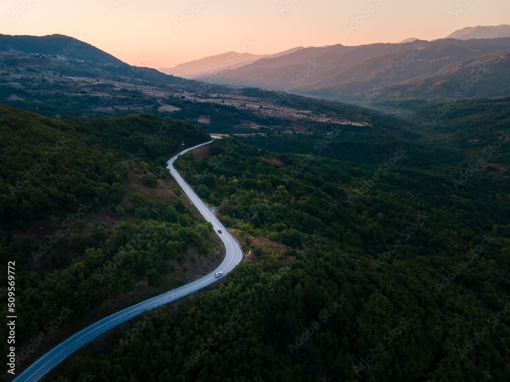 aerial view of roads in greece thessaly mountains
