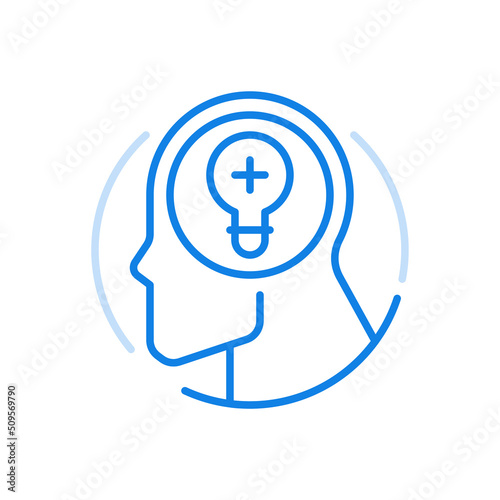 Creative thoughts and idea vector line icon. Intellectual constructive development and innovative imagination.