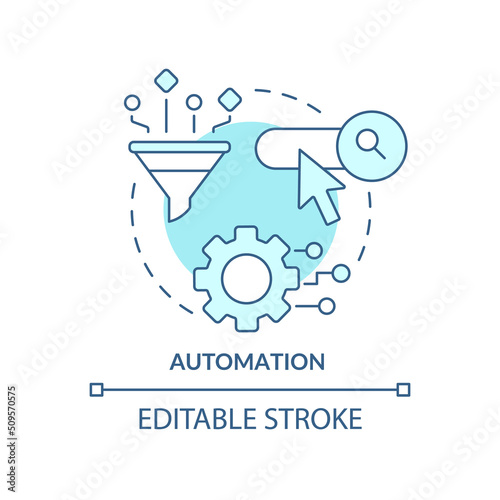 Automation turquoise concept icon. Software. Search engine optimization abstract idea thin line illustration. Isolated outline drawing. Editable stroke. Arial  Myriad Pro-Bold fonts used