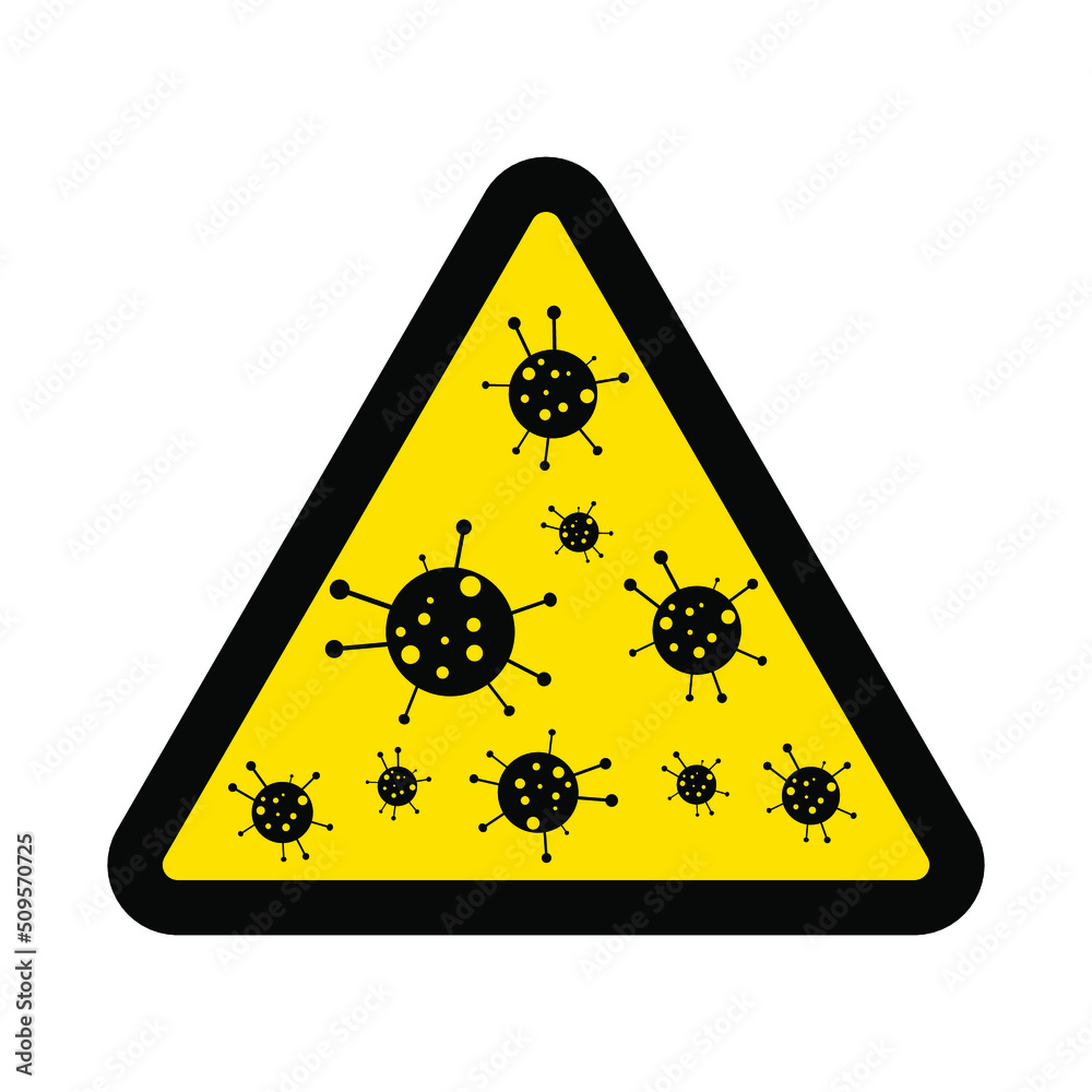 Virus, warning yellow triangular sign isolated on white background, vector illustration Virus, warning yellow triangular sign isolated on white background, vector illustration