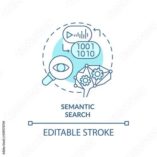 Semantic search turquoise concept icon. Relevant results. Search engine optimization abstract idea thin line illustration. Isolated outline drawing. Editable stroke. Arial, Myriad Pro-Bold fonts used