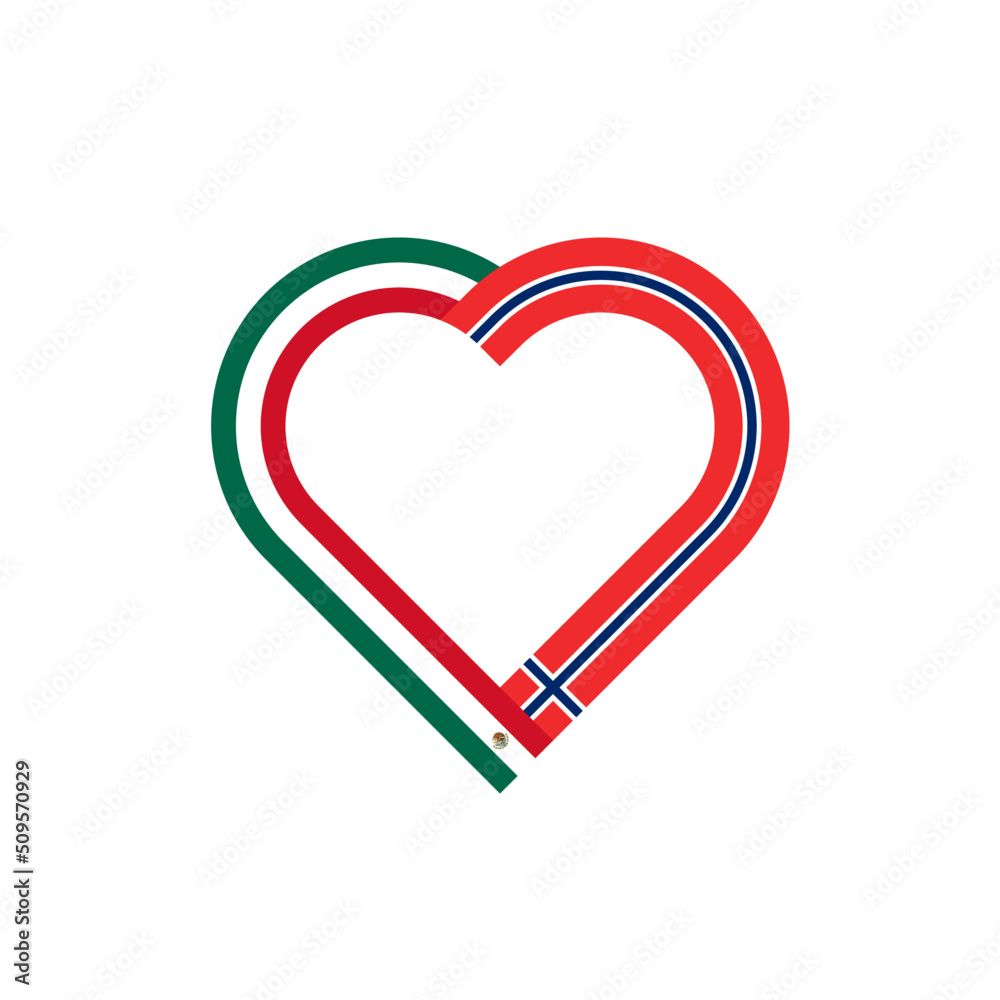 unity concept. heart ribbon icon of mexico and norway flags. vector illustration isolated on white background unity concept. heart ribbon icon of mexico and norway flags. vector illustration isolated on white background