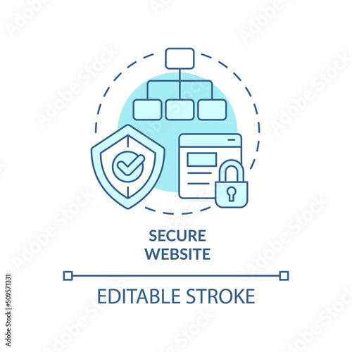 Secure website turquoise concept icon. Accessible and safe site. SEO ranking factor abstract idea thin line illustration. Isolated outline drawing. Editable stroke. Arial, Myriad Pro-Bold fonts used