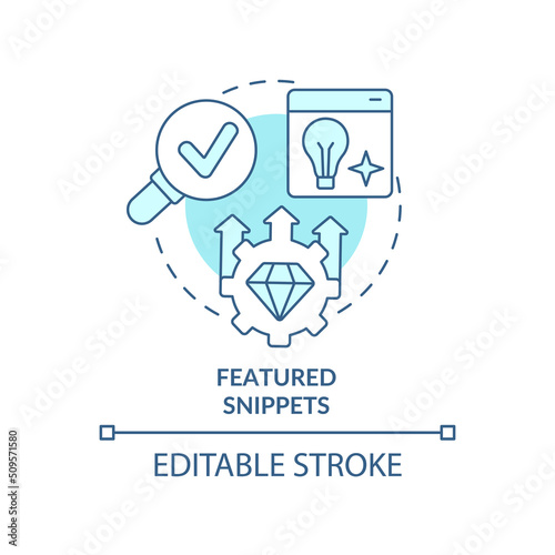 Featured snippets turquoise concept icon. Quick query answer. Advanced SEO technique abstract idea thin line illustration. Isolated outline drawing. Editable stroke. Arial, Myriad Pro-Bold fonts used
