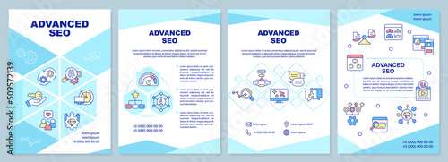 Advanced search engine optimization brochure template. Leaflet design with linear icons. Editable 4 vector layouts for presentation, annual reports. Arial-Black, Myriad Pro-Regular fonts used