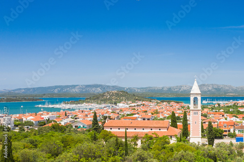Aerial view of the town of Murter on the island of Murter, Dalmatia, Croatia