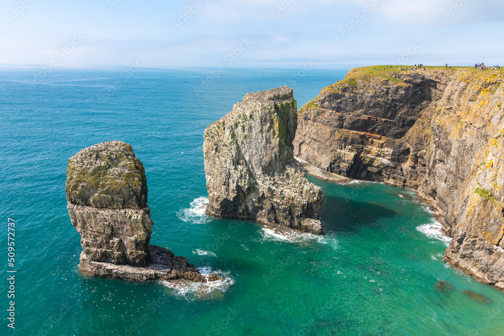 Fototapeta premium Side angle image of Stack Rocks - Pembrokeshire, Wales, UK