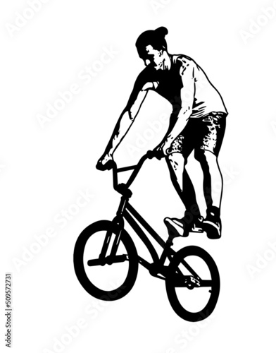 bmx bicyclist performing stunt tricks - sketch vector artwork