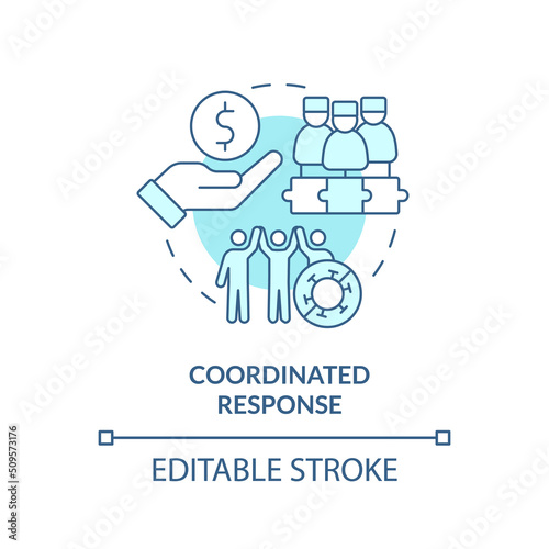 Coordinated response turquoise concept icon. Future pandemic outbreaks preparedness abstract idea thin line illustration. Isolated outline drawing. Editable stroke. Arial, Myriad Pro-Bold fonts used
