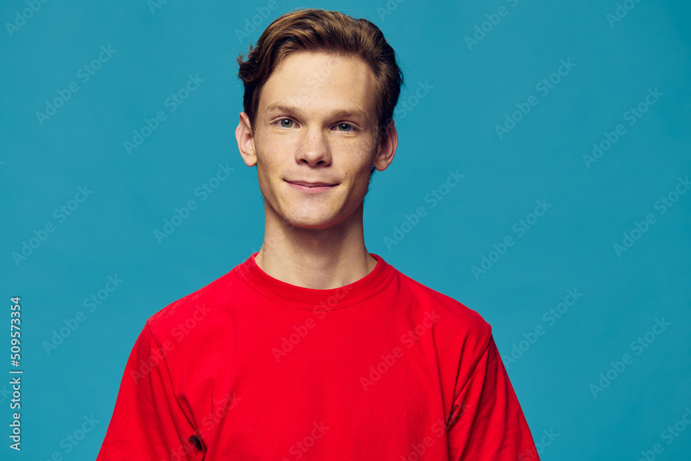 cute smiling handsome guy in red t-shirt cute smiling handsome guy in red t-shirt