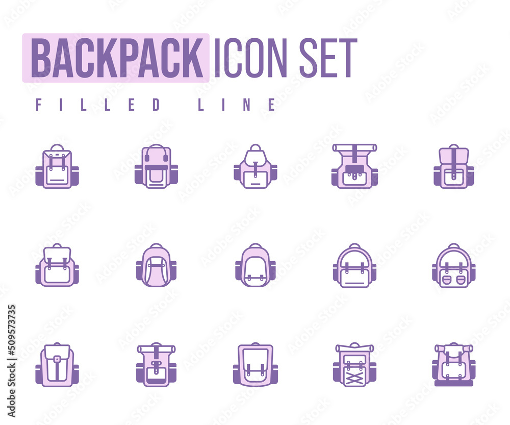 Simple Set of Backpack Related Vector Line Icons. linear style sign for mobile concept and web design. Backpack filled line vector icon. Symbol, logo illustration. Vector graphic Simple Set of Backpack Related Vector Line Icons. linear style sign for mobile concept and web design. Backpack filled line vector icon. Symbol, logo illustration. Vector graphic