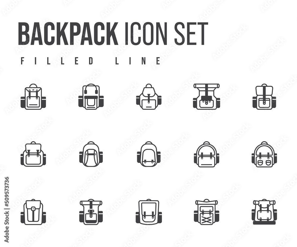Simple Set of Backpack Related Vector Line Icons. linear style sign for mobile concept and web design. Backpack filled line vector icon. Symbol, logo illustration. Vector graphic Simple Set of Backpack Related Vector Line Icons. linear style sign for mobile concept and web design. Backpack filled line vector icon. Symbol, logo illustration. Vector graphic