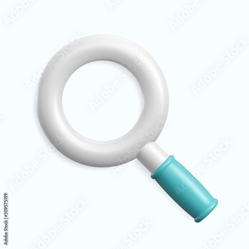 Metal silver magnifier. 3d volume lens icon. Realistic vector illustration