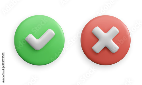 Realistic  check mark button and cancel Icon. Done successful and close icons for graphics design projects, apps and websites. Vector illustration
