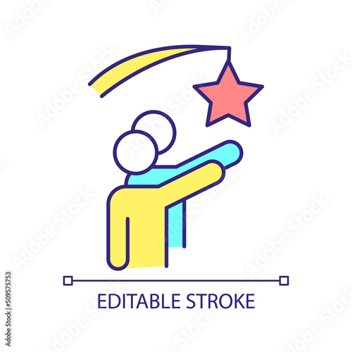 Working towards common goal RGB color icon. Career aspirations. Sharing same dream. Fulfilling desires. Isolated vector illustration. Simple filled line drawing. Editable stroke. Arial font used