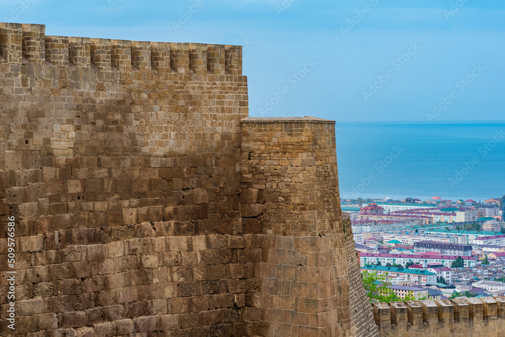view of Derbent and the Caspian Sea from the walls of the Naryn-Kala citadel view of Derbent and the Caspian Sea from the walls of the Naryn-Kala citadel