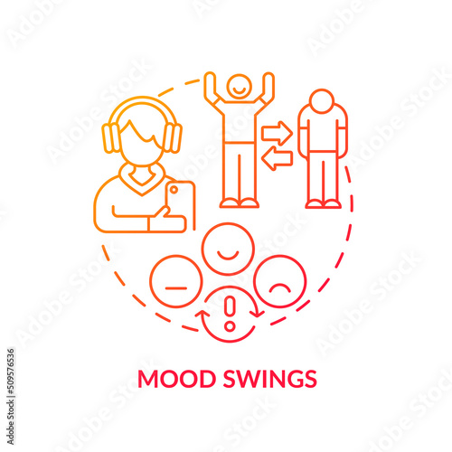 Mood swings red gradient concept icon. Teenage problem abstract idea thin line illustration. Hormonal shift. Emotional ups, downs. Bipolar disorder. Isolated outline drawing. Myriad Pro-Bold font used