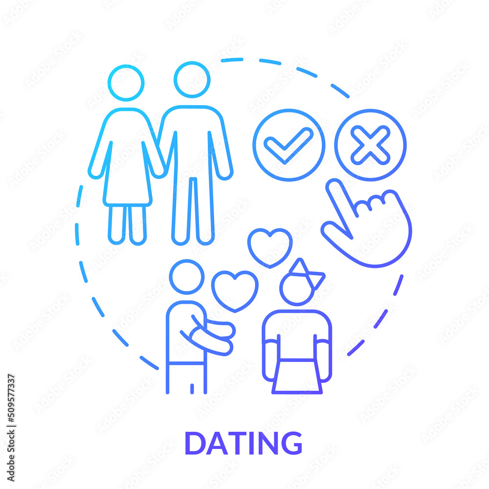 Dating blue gradient concept icon. Peer pressure on teens abstract idea thin line illustration. Romantic relationship during high school. Isolated outline drawing. Myriad Pro-Bold font used