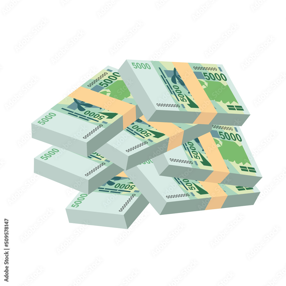 CFA Franc BCEAO Vector Illustration. West African Frank money set bundle banknotes. Paper money 5000 Fr. Flat style. Isolated on white background. Simple minimal design. CFA Franc BCEAO Vector Illustration. West African Frank money set bundle banknotes. Paper money 5000 Fr. Flat style. Isolated on white background. Simple minimal design.