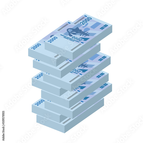 CFA Franc BCEAO Vector Illustration. West African Frank money set bundle banknotes. Paper money 2000 Fr. Flat style. Isolated on white background. Simple minimal design. photo
