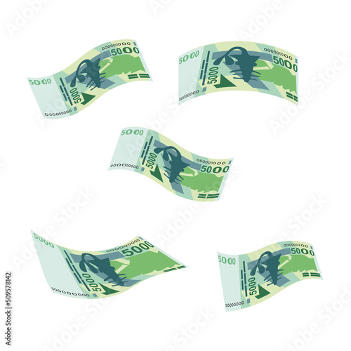 CFA Franc BCEAO Vector Illustration. West African Frank money set bundle banknotes. Falling, flying money 5000 Fr. Flat style. Isolated on white background. Simple minimal design. photo