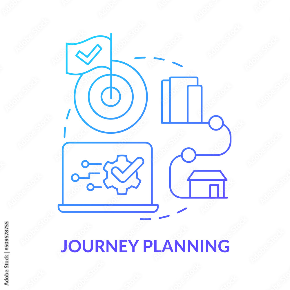 Journey planning blue gradient concept icon. Plan route and means of travelling. Maas perk abstract idea thin line illustration. Isolated outline drawing. Myriad Pro-Bold font used
