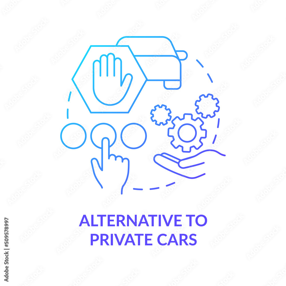 Alternative to private cars blue gradient concept icon. Urban infrastructure. Mobility as service value abstract idea thin line illustration. Isolated outline drawing. Myriad Pro-Bold font used