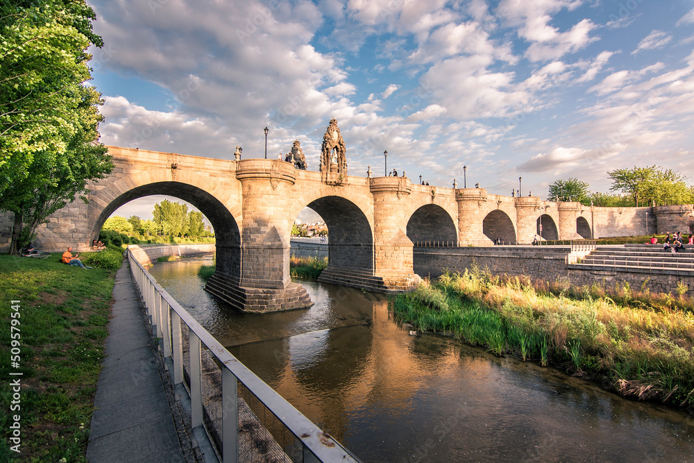 Bridge of Toledo in the park of Madrid river (Madrid).