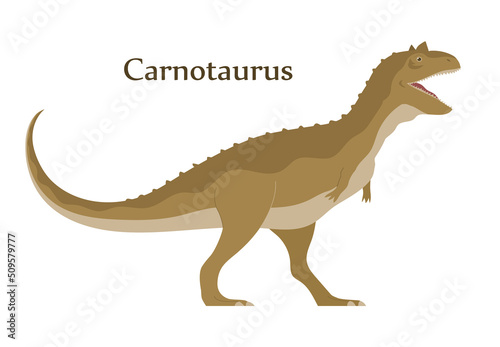 Ancient scary pangolin carnotaurus. Predatory dinosaur hunter of the Jurassic period. Prehistoric animal. Vector cartoon illustration isolated on a white background © Mikhail Ognev