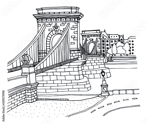 Hand drawn landscapes of Chain bridge