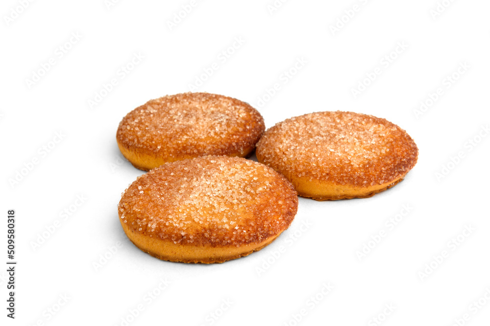 Shortbread orange cookies isolated on white background.