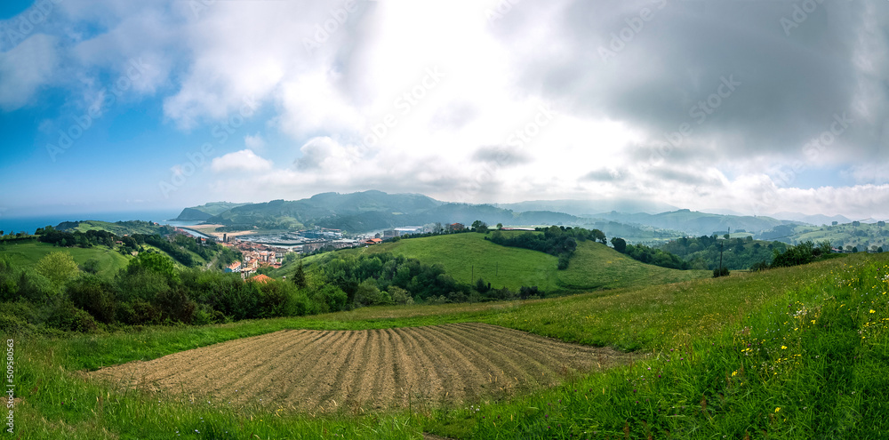 Panoramic view of Zumaia, Guipuzcua, Spain, Camino de Santiago, Camino del Norte.