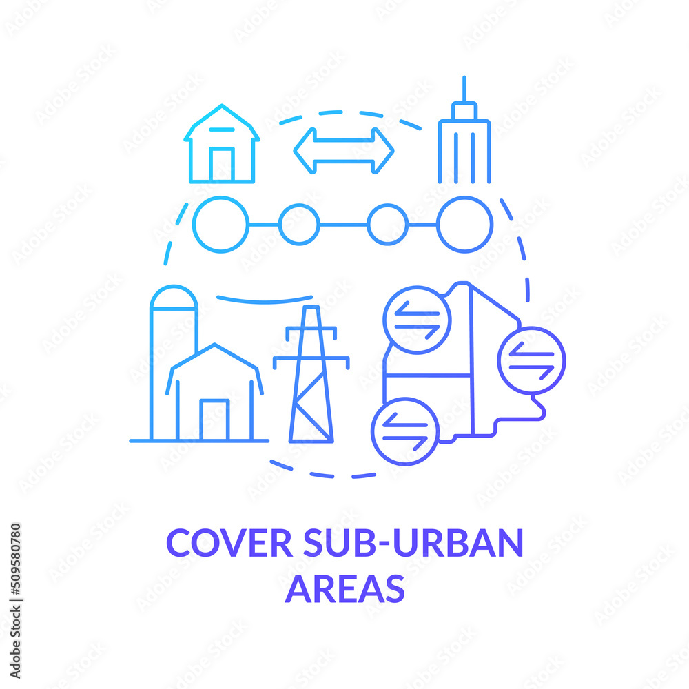 Cover suburban areas blue gradient concept icon. Uptown infrastructure. Building mobility service abstract idea thin line illustration. Isolated outline drawing. Myriad Pro-Bold font used