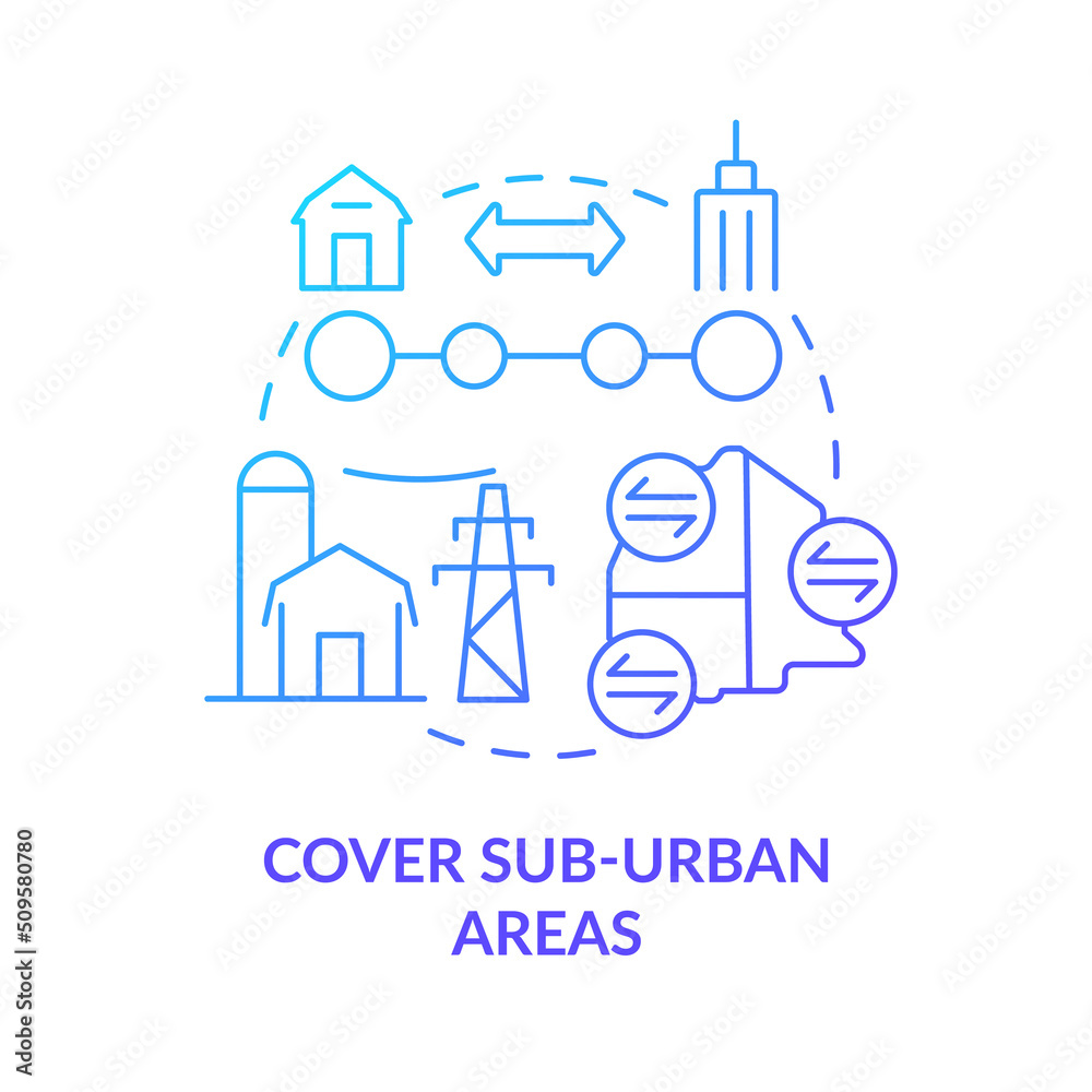 Cover suburban areas blue gradient concept icon. Uptown infrastructure. Building mobility service abstract idea thin line illustration. Isolated outline drawing. Myriad Pro-Bold font used Cover suburban areas blue gradient concept icon. Uptown infrastructure. Building mobility service abstract idea thin line illustration. Isolated outline drawing. Myriad Pro-Bold font used