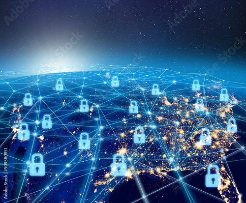 Worldwide digital network data security USA infrastructure concept
