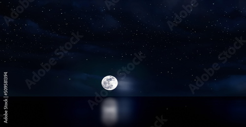 full moon on  dark blue starry sky milky way galaxy nebula  nature landscape
