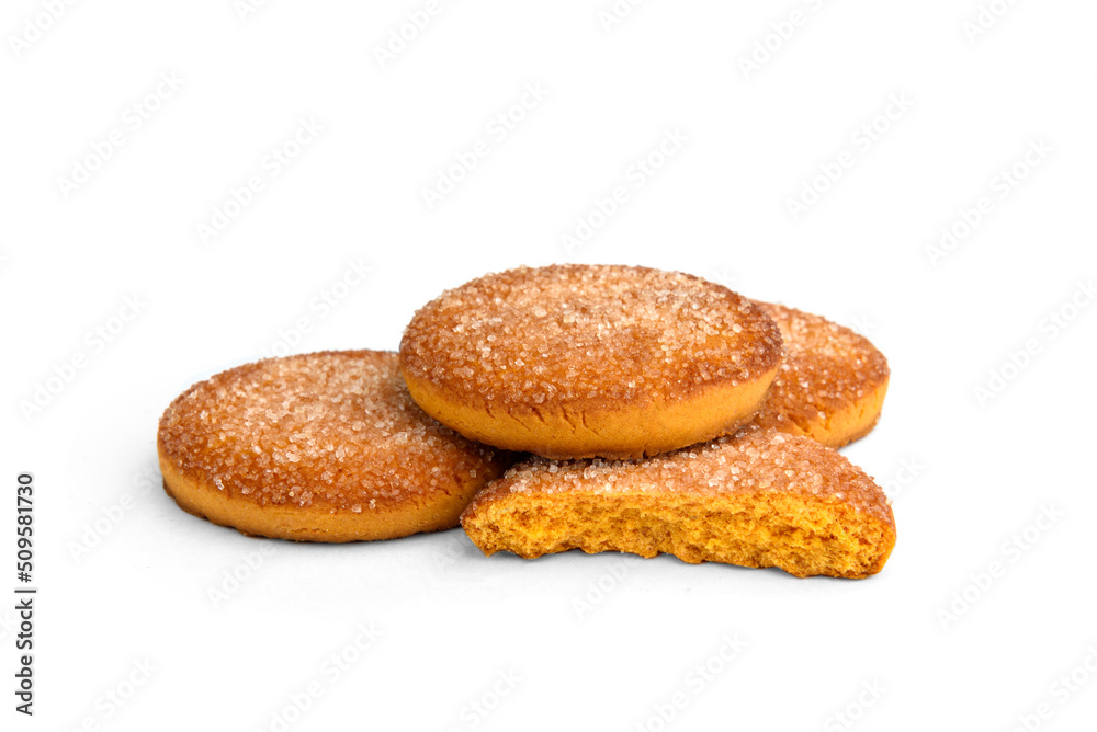 Shortbread orange cookies isolated on white background.
