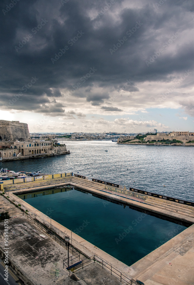Valletta. Malt. United Water Polo Club water polo pool in Marsamxett Harbour.